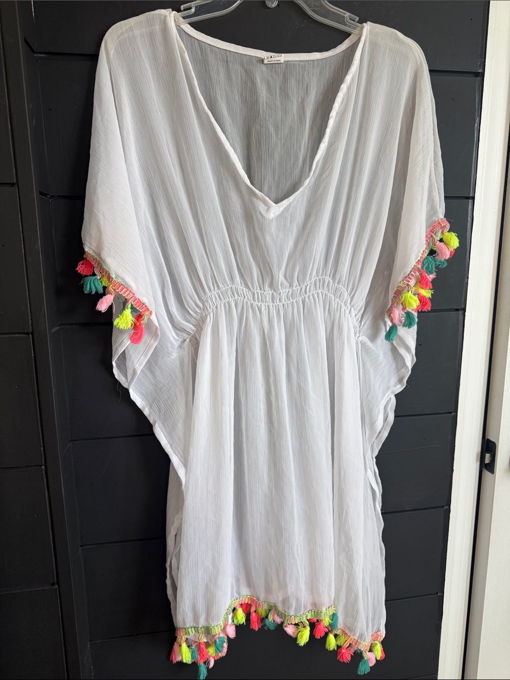 Women's White Tassel-Trim Beach Cover-Up Tunic
